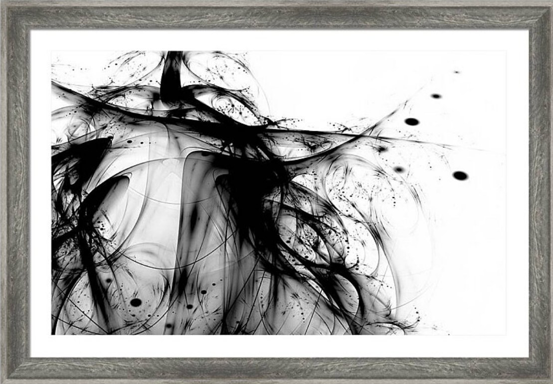Framed abstract black and white fractal art print